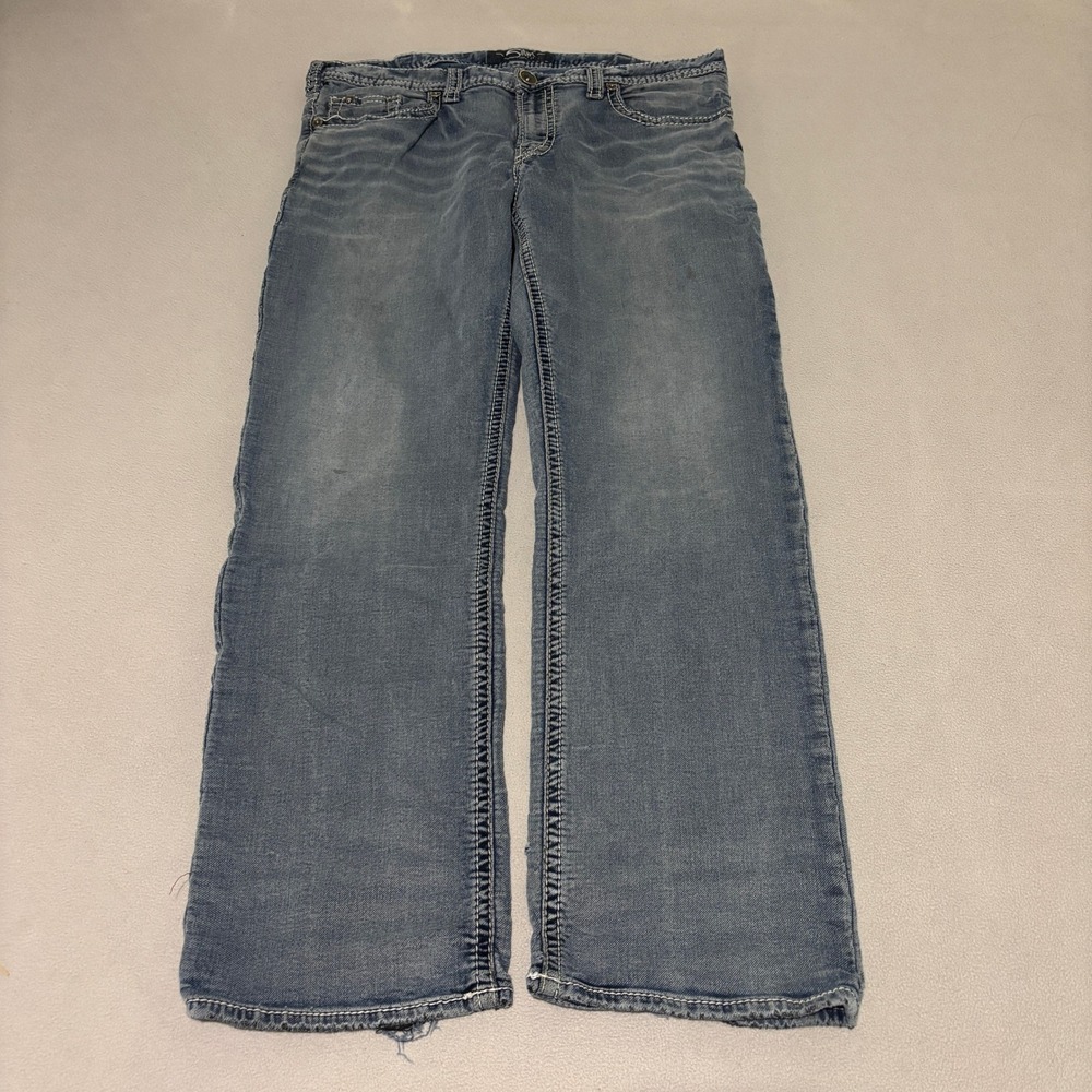 Silver Jeans Co Mens Grayson Easy Fit Straight Jeans 36x32 Blue Wash  Grunge